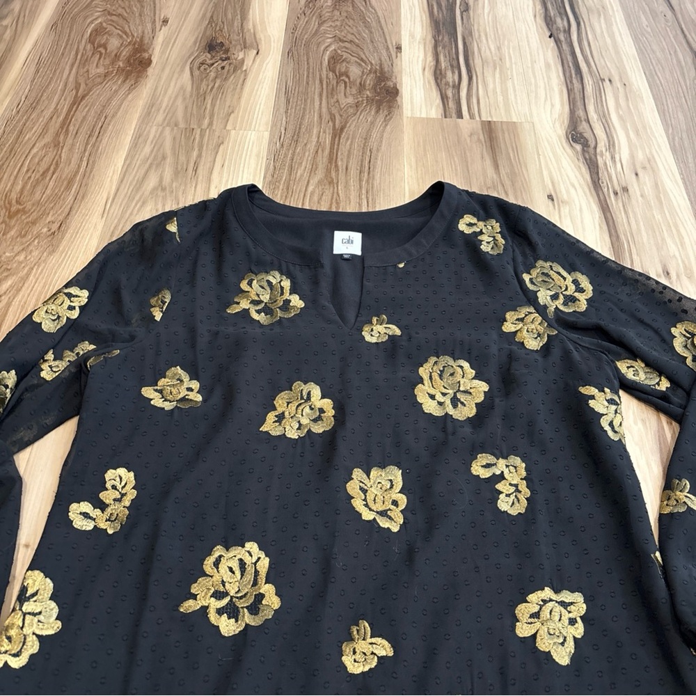 CAbi Floral Dress Large Embroidered Swiss Dot Special Occassion Black Gold - Picture 4 of 11